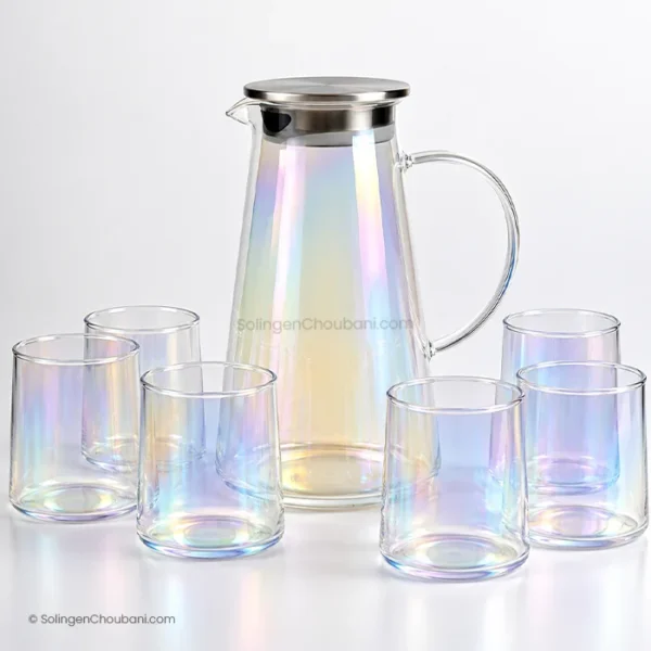 ست پارچ و لیوان هفت‌رنگ شیشه‌ای